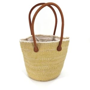 Hearts Yellow Woven French Basket Beach Bag